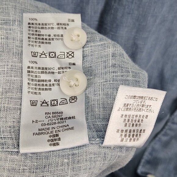 Tommy Bahama Denim Shirt 100% Linen Buttons Blue Short Sleeve Men's Sz XLT Tall - Picture 9 of 10